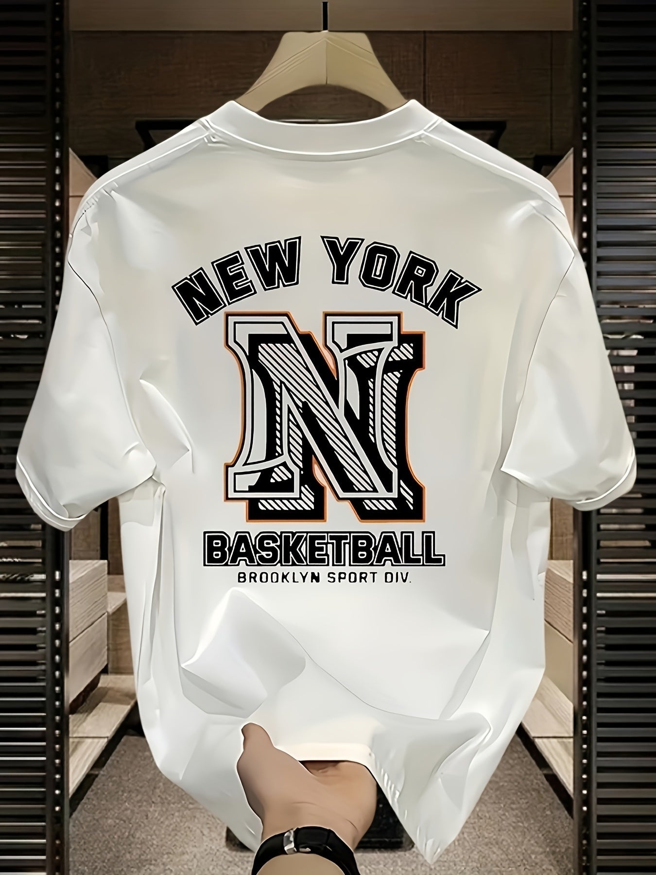 Men’s 190gsm Cotton T-Shirt – Relaxed Fit Basketball Graphic Tee with White & Black Print – Casual Streetwear